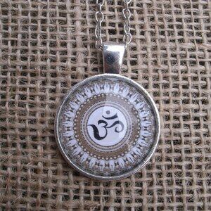 Ohm Symbol Glass Cabochon Pendant Necklace